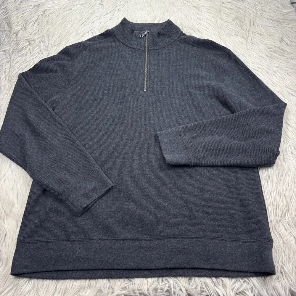 Banana Republic Men's L Gray‎ Textured 1/4 Zip Pullover Knit Top Preppy Heritage